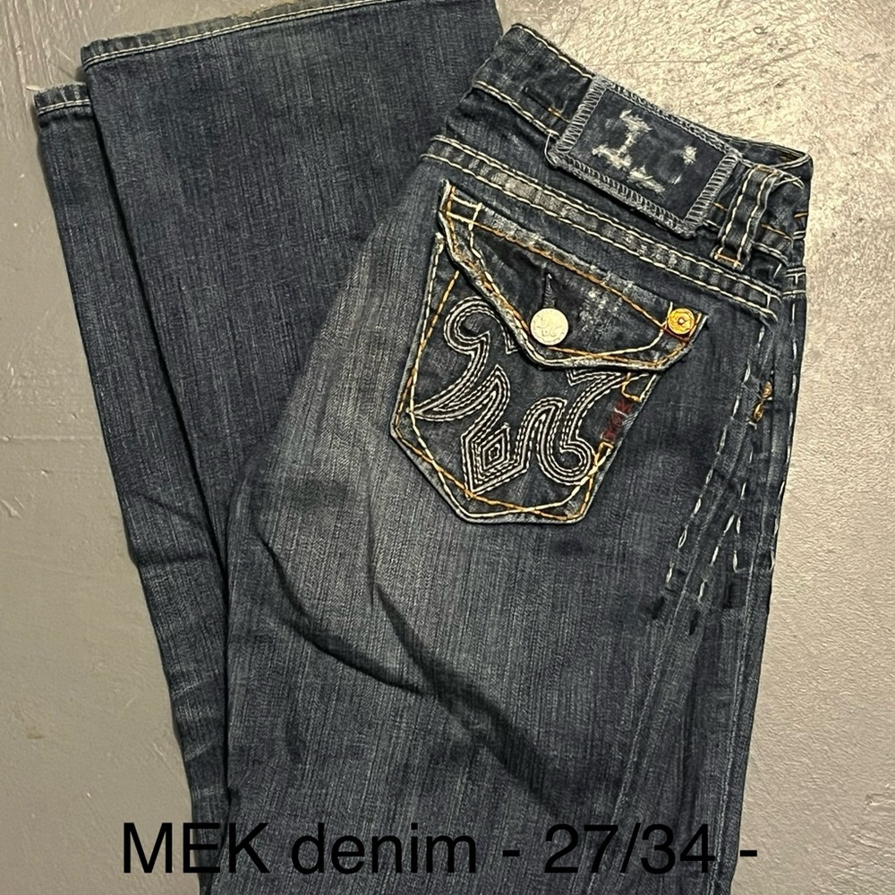 MEK Dark Blue Denim Jeans with Embroidered Pocket